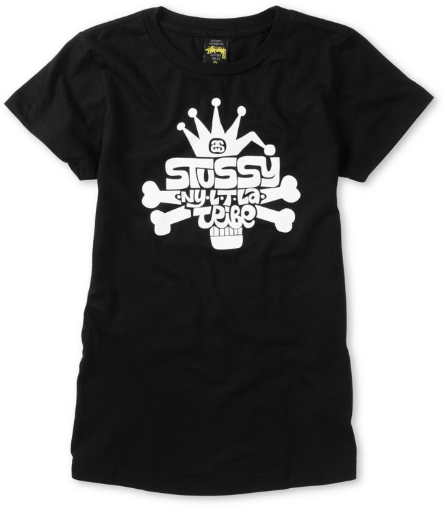 Stussy Girls Skull City Tribal Black Tee Shirt