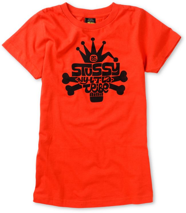 Stussy Girls Skull City Tribal Red Tee Shirt