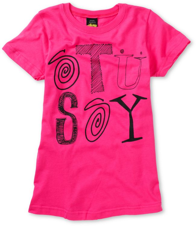 Stussy Girls Ransom Type Pink Tee Shirt