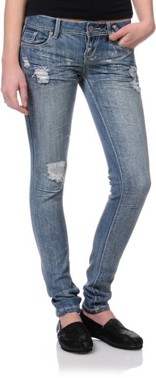 Almost Famous Karen Glitter Leg Skinny Jeans