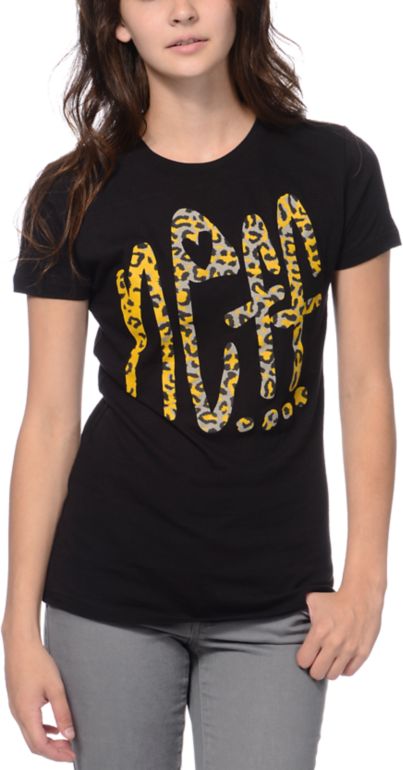 Neff Girls Benev Leopard Print Black Tee Shirt