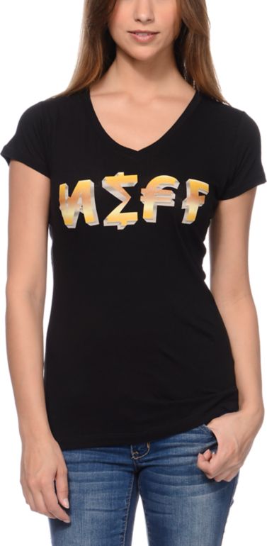 Neff Girls Eccent Black V-Neck Tee Shirt