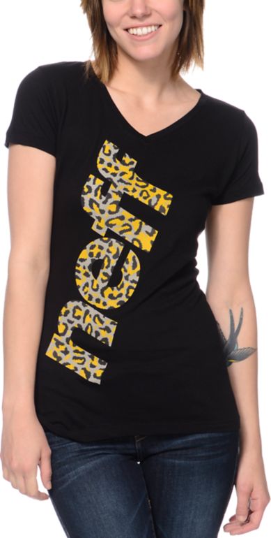 Neff Girls Composite Leopard Print Black Tee Shirt