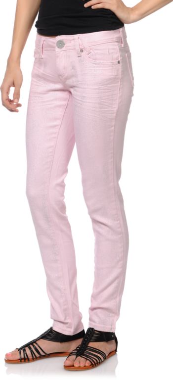 Almost Famous Pink Novelty Denim Skinny Jeans