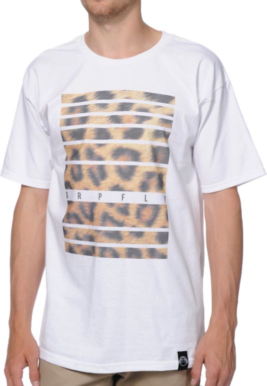 Group Fly Wild Leopard Print White Tee Shirt