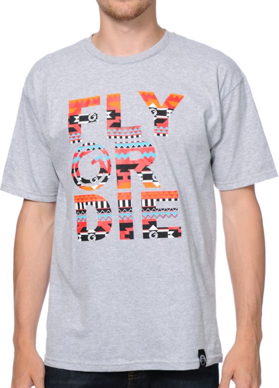 Group Fly Native Fly Or Die Grey Tee Shirt