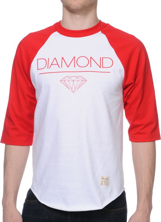 Diamond Supply Whitespace Raglan Red & White Baseball Tee Shirt