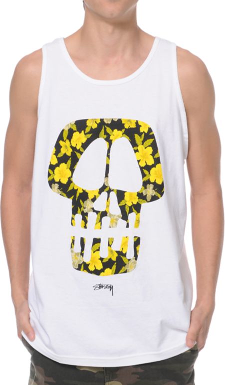 Stussy Flower Skull White Tank Top