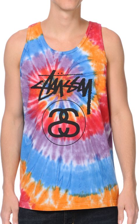 Stussy Stock Link Swirl Orange Tie Dye Tank Top