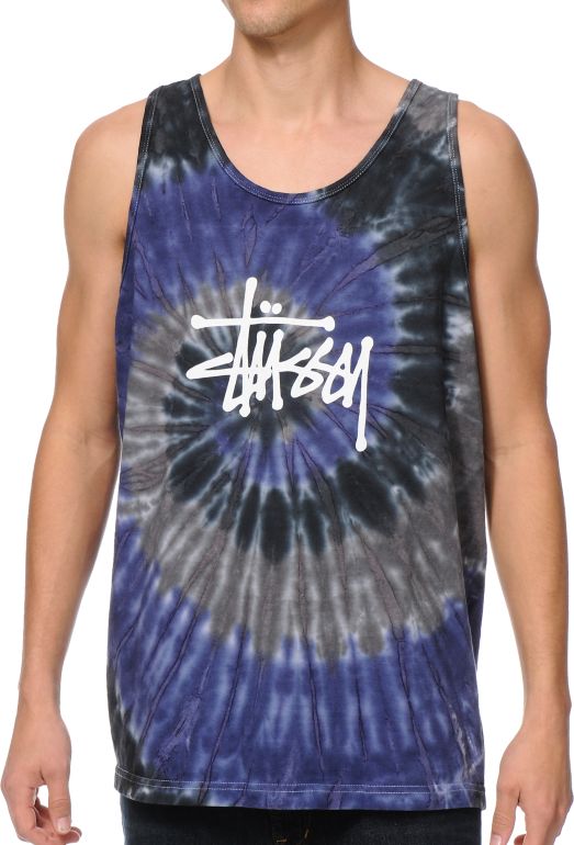 Stussy Logo Swirl Purple Tie Dye Tank Top