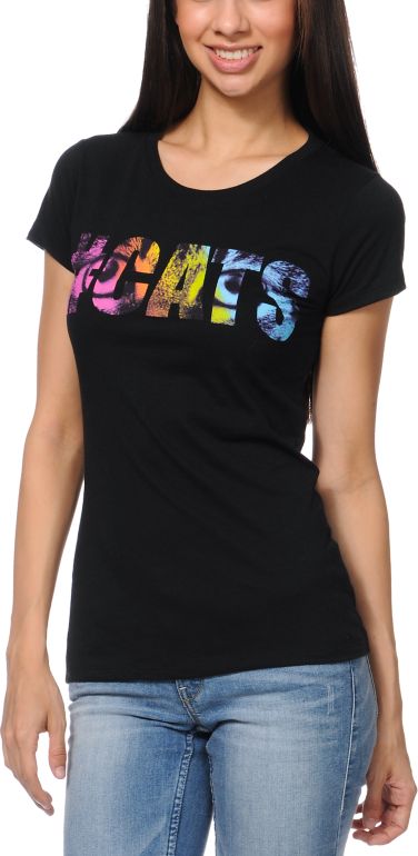 Bitter Sweet Hashtag Cats Black Crew Neck Tee Shirt