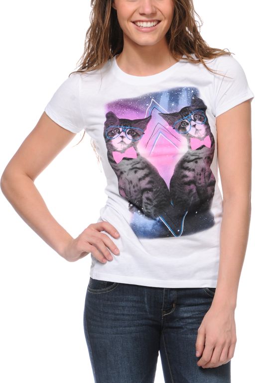 Bitter Sweet Space Kitties White Tee Shirt