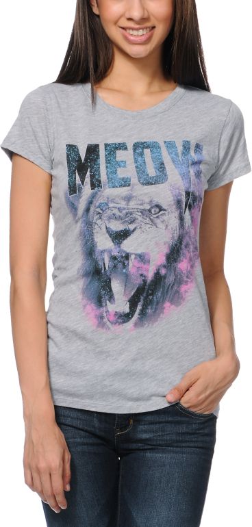 Bitter Sweet Lion Face Grey Crew Neck Tee Shirt