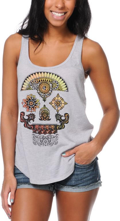 Volcom Girls Renne Skull Grey Tank Top