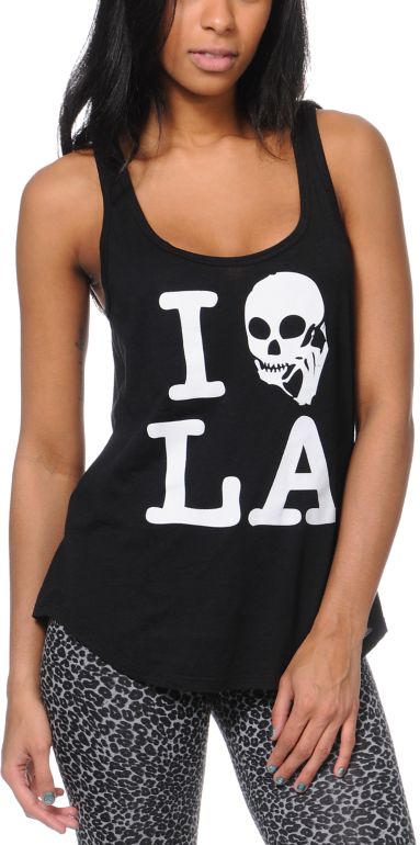 Volcom Girls Skull Phone LA Black Tank Top