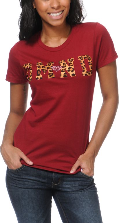 Diamond Supply Girls DMND Leopard Red Tee Shirt