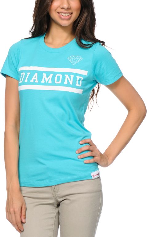 Diamond Supply Girls Collegiate Turquoise Tee Shirt