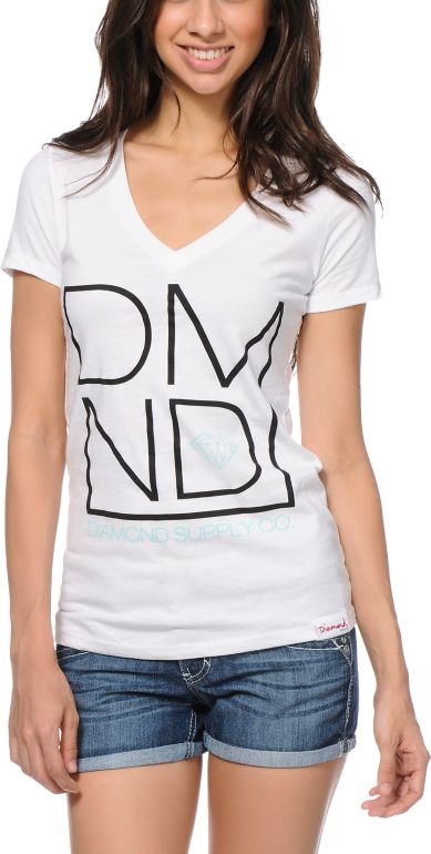 Diamond Supply Girls DMND White V-Neck Tee Shirt
