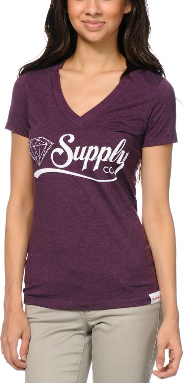 Diamond Supply Girls Diamondaire Purple V-Neck Tee Shirt