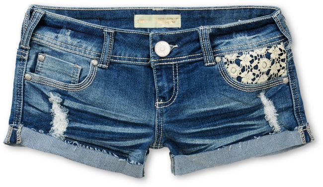Almost Famous Karlyn Crochet Pocket Blue Denim Shorts