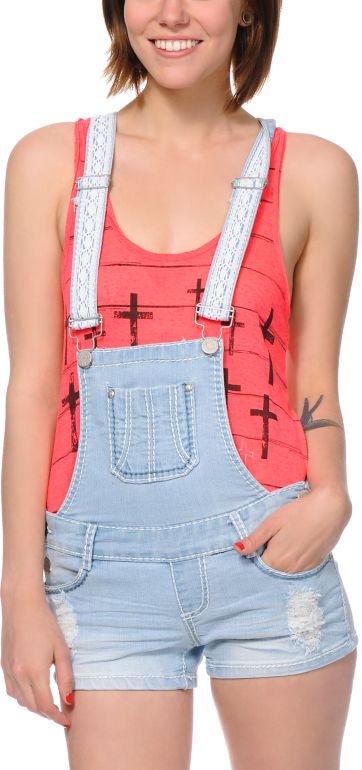 Almost Famous Light Blue Short Overalls