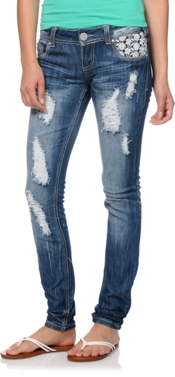 Almost Famous Jonnie Crochet Pocket Skinny Jeans