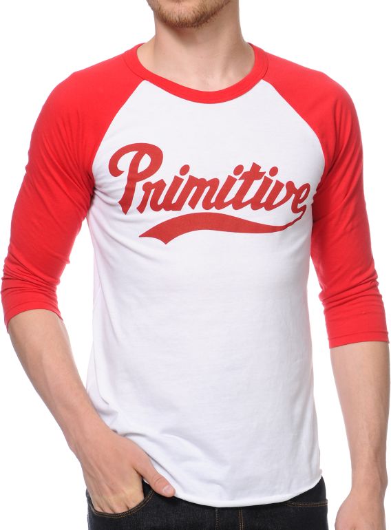 Primitive Dugout Red and White Baseball Tee Shirt