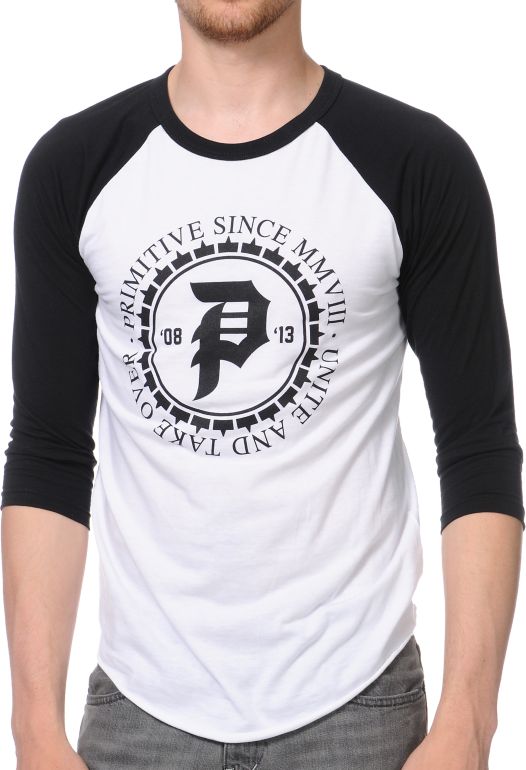 Primitive Unity White and Black Baseball Tee Shirt