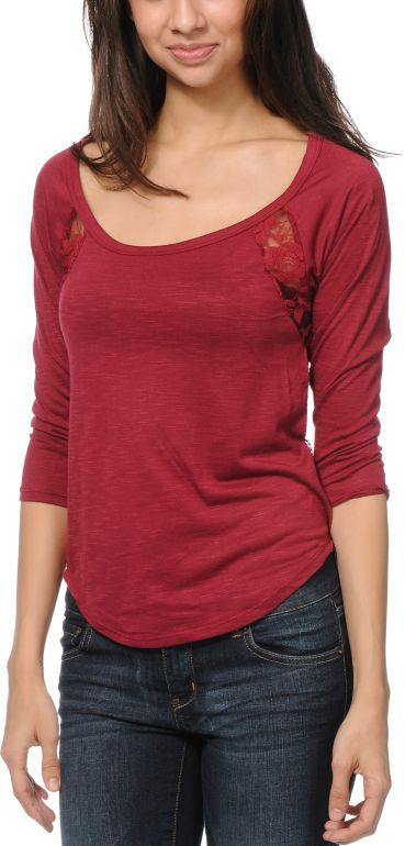 Almost Famous Merlot Red Lace Top