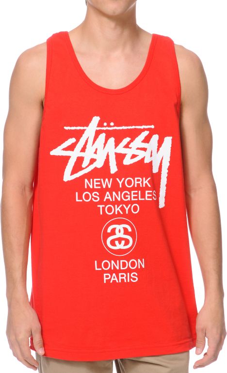 Stussy World Tour Red Tank Top