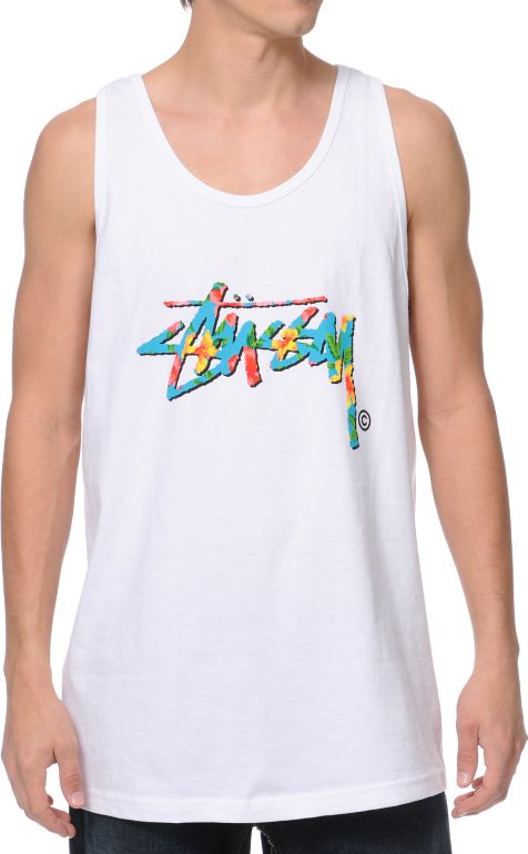 Stussy Flower Stock White Tank Top