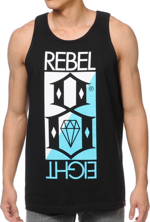REBEL8 Logo Flip Logo Black Tank Top