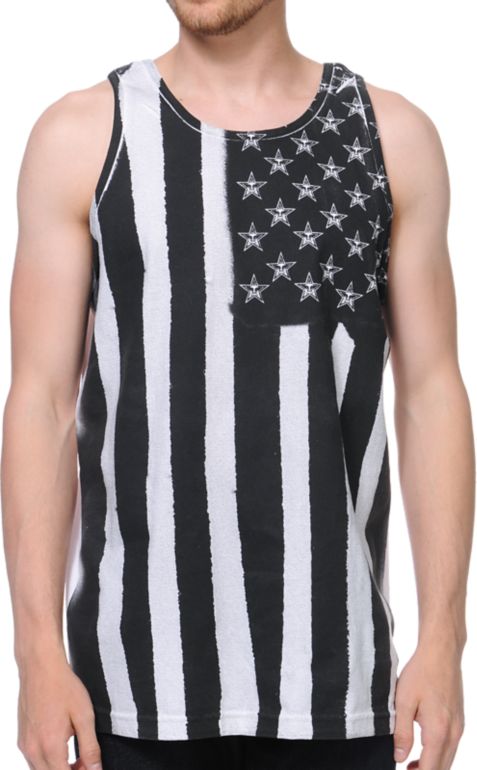 Obey Flag Spray White & Black Tank Top