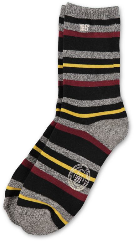 Obey Moss Mountain Charcoal Grey, Yellow, & Red Stripe Crew Socks