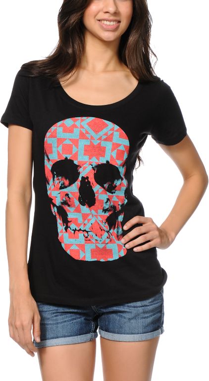 Empyre Girls Tiled Skull Black Tee Shirt