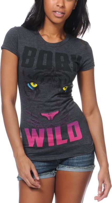 A-Lab Girls Born Wild Charcoal Tee Shirt