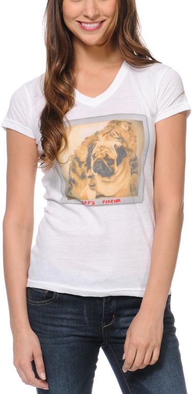A-Lab Girls BFF White V-Neck Tee Shirt