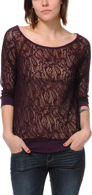 Lunachix Eggplant Lace Top