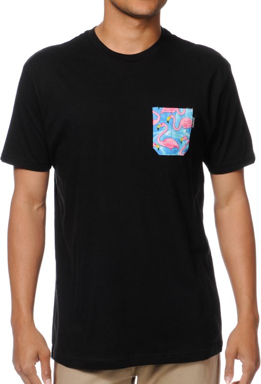 Akomplice Flamingo Black Pocket Tee Shirt