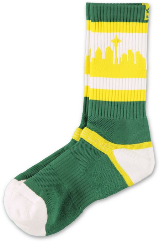 Strideline SeaTown Green, Gold & White Crew Socks