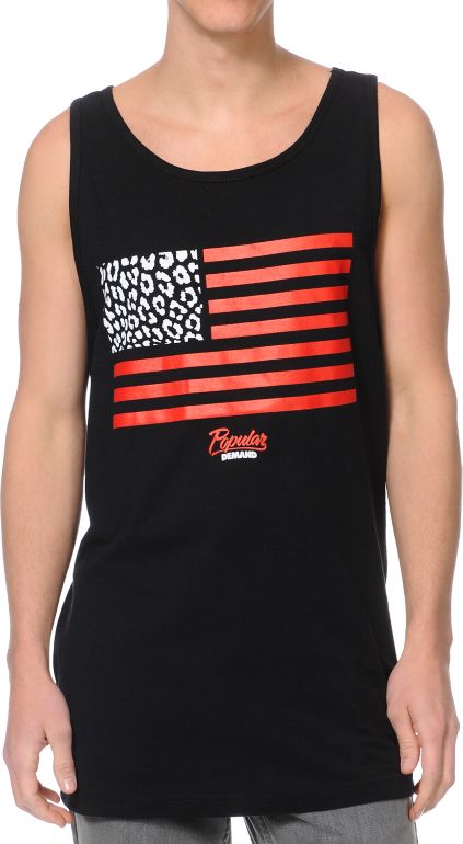 Popular Demand Cheetah Flag Black Tank Top