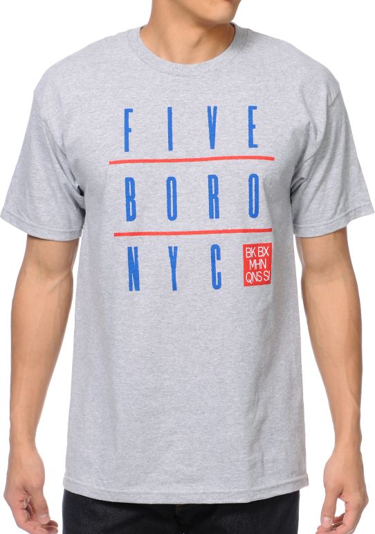 5BORO Five Boro NYC Grid Heather Grey Tee Shirt