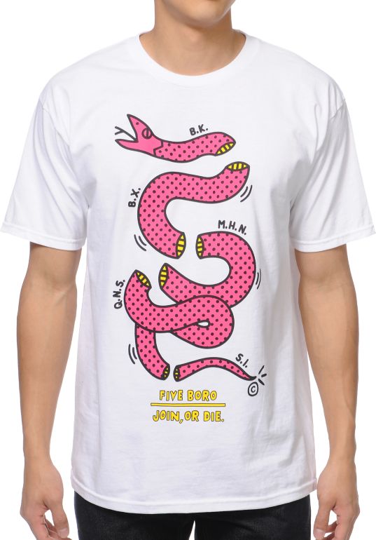 5BORO Pop Art Join Or Die White Tee Shirt