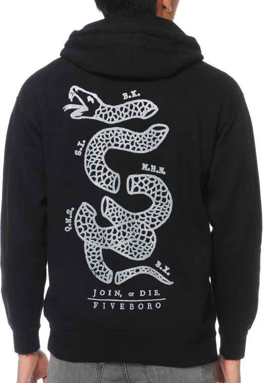 5BORO Join Or Die Black Zip Up Hoodie