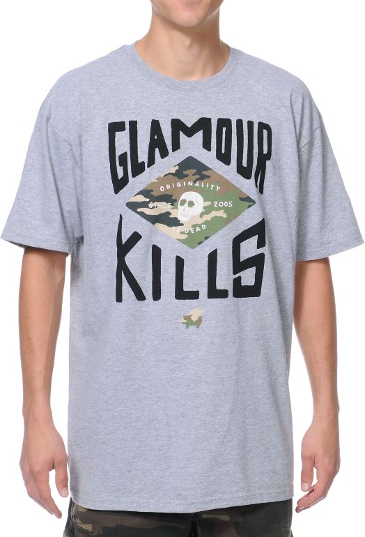 Glamour Kills GK Camo Crest Grey Tee Shirt