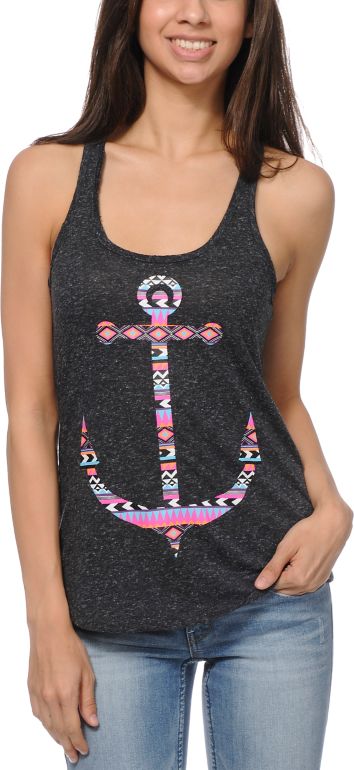 Empyre Girls Casey Anchor Heather Charocal Racerback Tank Top