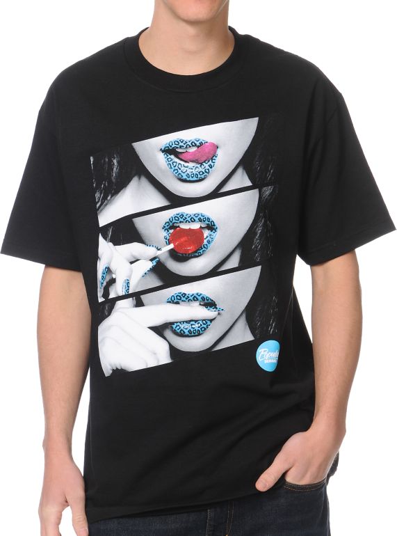 Popular Demand Candy Lips Black Tee Shirt