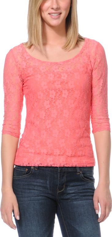 Jolt Coral Lace Open Back Top