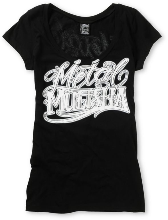 Metal Mulisha Girls Country Love Black Scoop Neck Tee Shirt