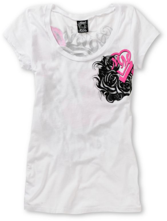 Metal Mulisha Girls Conspiracy White Scoop Neck Tee Shirt